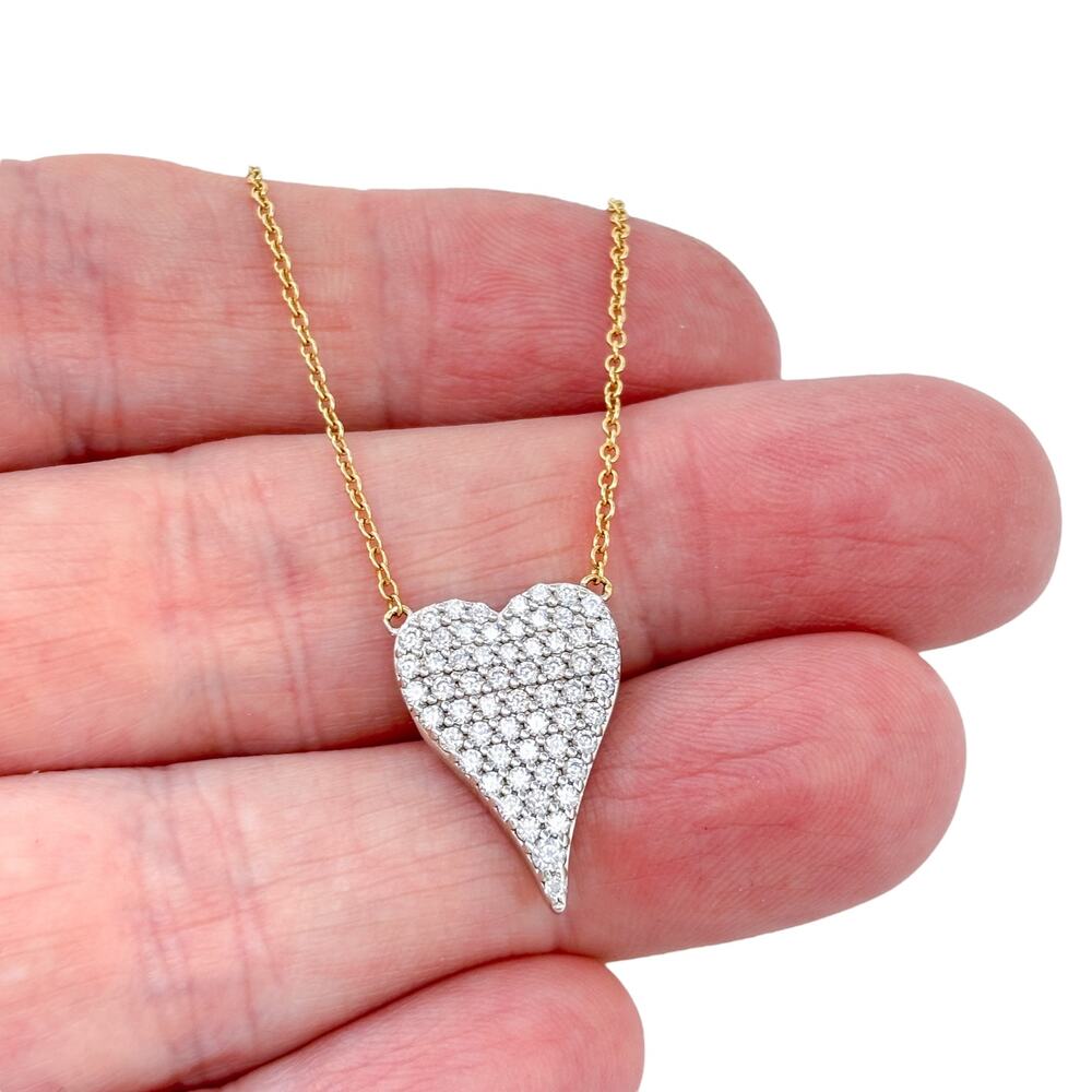 Vintage Gold-Tone Sterling Silver Cubic Zirconia Heart Pendant Necklace 16"-20"